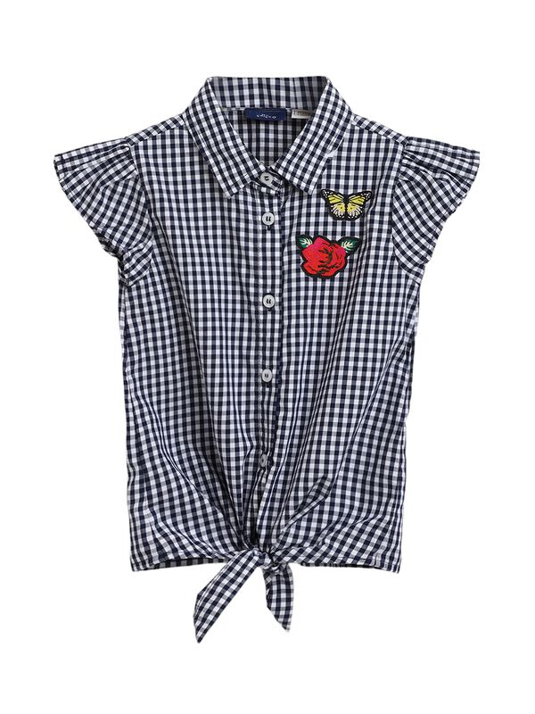 Girls Blue Checked Sleeveless Knitted Top image number 0